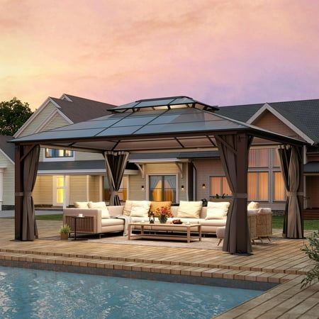 Hardtop Gazebo with Polycarbonate Double Roof